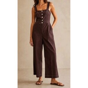 Anthropologie Maeve The Colette Chocolate Brown Linen Blend Wide Leg Jumpsuit 8
